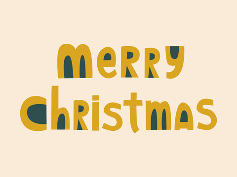 Fortuna Gold Merry Christmas Text In Doodle Style On Set Sail Champagne Background. Trendy Colors Of 2021. Festive Christmas Card.