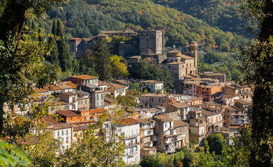 Autumn view of Arsoli town in Lazio mountains, Italy