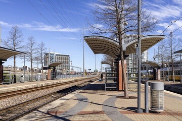 DALLAS, USA - March 16, 2019: Dallas Area Rapid Transit (DART) train at the Victory Station in...