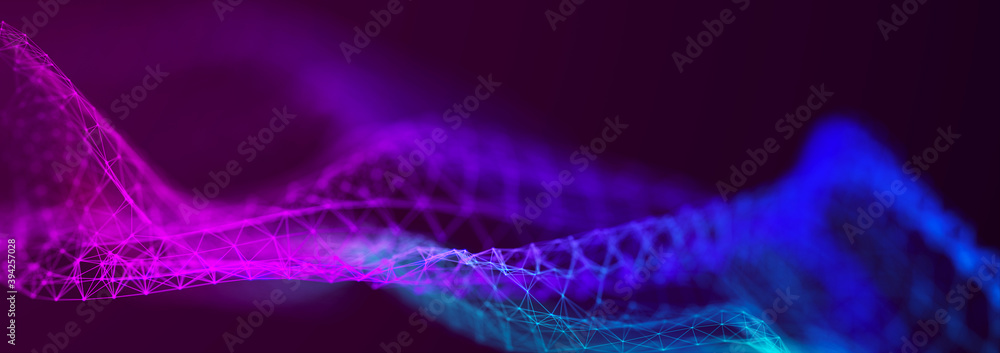 Aufkleber digital landscape with dots and lines. cyberspace grid. background concept for your design. 3d rende