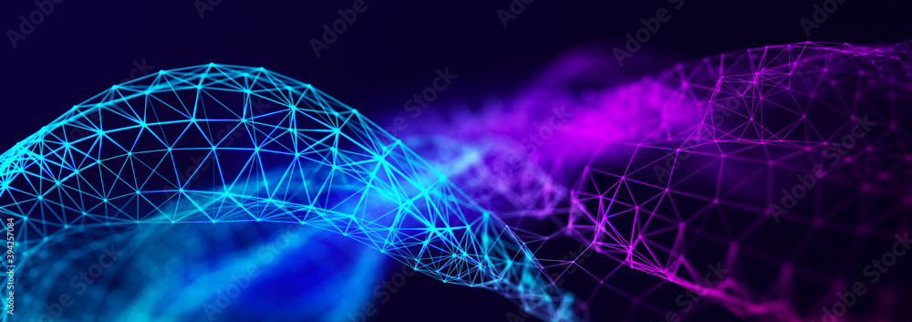 Aufkleber digital landscape with dots and lines. cyberspace grid. background concept for your design. 3d rende