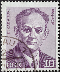 GERMANY, DDR - CIRCA 1974: a postage stamp from Germany, GDR showing a portrait of the resistance fighter and KPD politician Etkar André. Personality of the labor movement