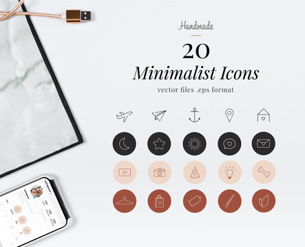 set of minimalist icons for Instagram highlight cover stories