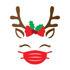 Vector illustration of a cute Christmas reindeer with face mask.