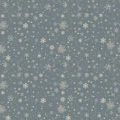 Beautiful seamless pattern for Merry Christmas and New Year. Modern flat design. Christmas and New Year background. Holiday Wallpaper. Winter infinite background. Snowflakes seamless pattern.