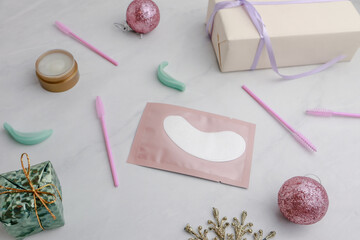 Set for beautiful lashes and eyebrows on light background