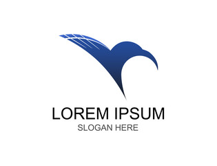 Fototapeta premium The logo is a honey bird with blue to dark gradations flying looking for honey