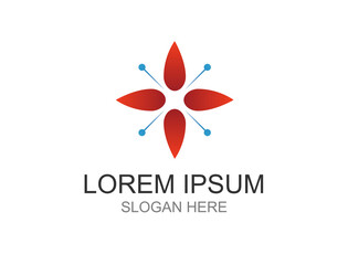 Obraz premium The logo is in the form of a blooming flower with red and blue gradations