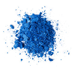Heap of blue eye shadow isolated on a white background. Top view.