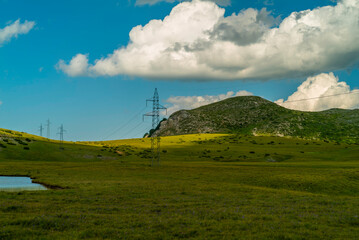 Fototapeta na wymiar Power lines in the mountains
