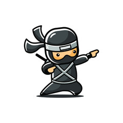 Little cartoon black ninja dabbing in left direction
