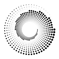 Dots, dotted circular spiral. Swirl, twirl of circles. Stippling, pointillist design. Speckles, flecks vector illustration
