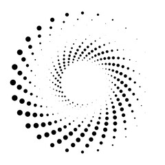 Dots, dotted circular spiral. Swirl, twirl of circles. Stippling, pointillist design. Speckles, flecks vector illustration