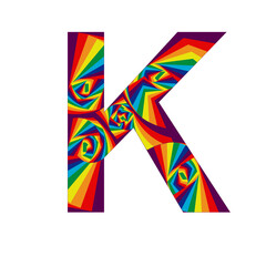 illustration with the letter K in abstract style and rainbow colors