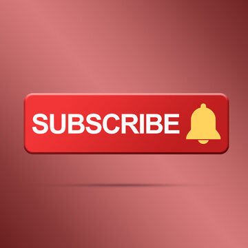 Subscribe button with bell. Red button with yellow bell icon  for subscribe on channel, news, blog, stream, send notifications. Youtube button 3d render