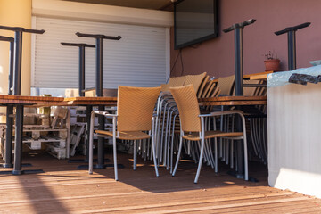 Closed restaurant bar due to coronavirus lockdown and virus pandemic.