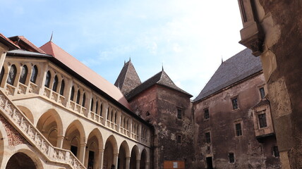 Fototapeta na wymiar Inner courtyard of Corvin castle in Hunedoara