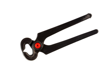 Black toy pliers cut out on white background.