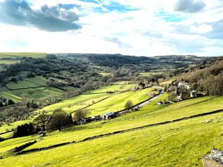 Shibden Valley in early March, with fields, farms, meadows, and forests in, Shibden, Halifax, UK