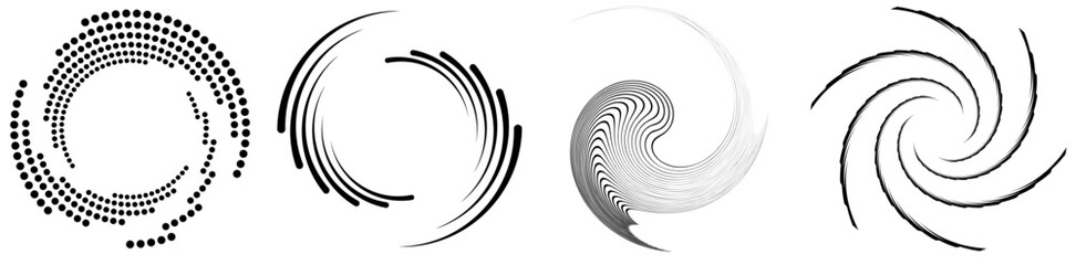 Spiral, swirl, twirl element set. Rotating circular shape Vector Illustration