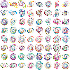 Spiral, swirl, twirl element set. Abstract vector