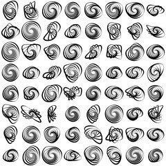 Spiral, swirl, twirl element set. Abstract vector