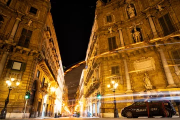 Fototapeten Night view on square Quattro Canti in Palermo © Ivan