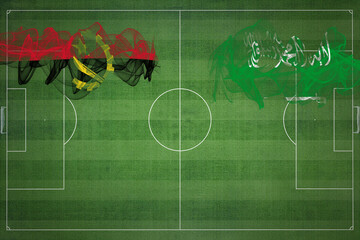 Angola vs Saudi Arabia Soccer Match, national colors, national flags, soccer field, football game,...