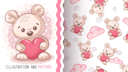 Bear with heart - seamless pattern