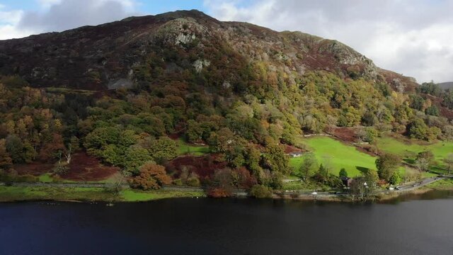 drone shot of Rydal Water in Lake District