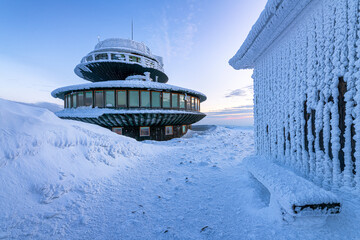 Winter landscape of Sniezka mountain in Poland