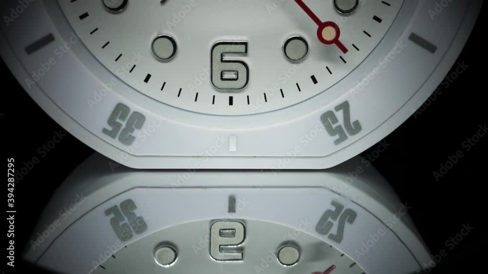 Poster second hand working and moving on white clock - second-minute hand of clock. - macro