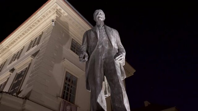 Statue of T.G.Masaryk,czechoslovak president,at night,Hradcany,Prague,Czechia.