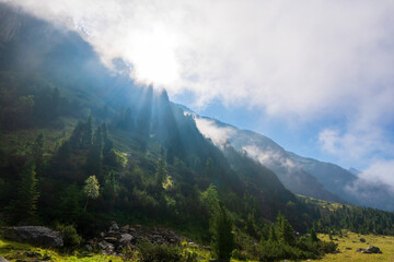 Majestic mountains landscape under morning sky with clouds. Alps , Austria, Europe.