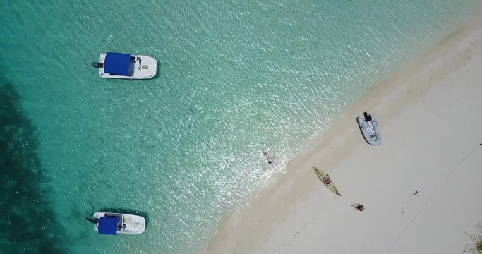 Anchored ship Aerial view from Chat n Chill . Bahamas, Exuma