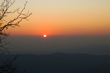 sunset from top of mountain in himachal pradesh, India