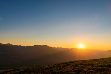 Colorful summer sunrise of the Plattenkogen on Zillertal alps . zillertal alps ,Tyrol. Location austria Europe.