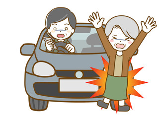 運転中によそ見して老年女性にぶつかる中年男性