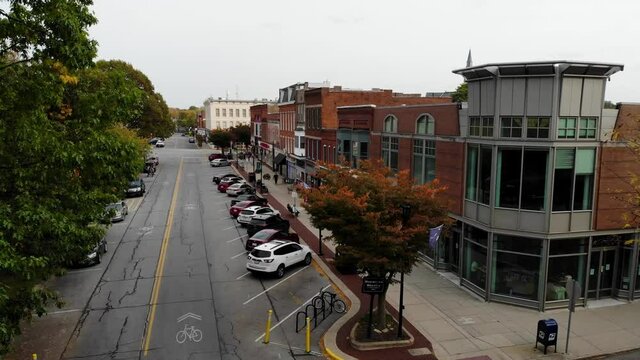 Oberlin Ohio downtown, aerial drone footage