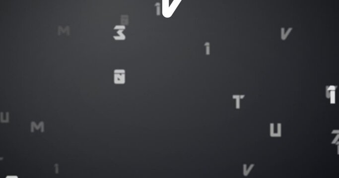 Digital animation of random letters in the alphabet and numbers moving and changing against grey bac