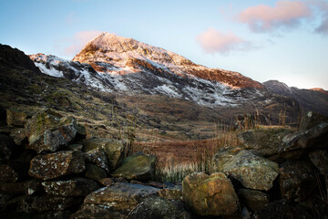 Snow Crusted Mountain Peak at Sunrise - Snowdonia National Park, Wales, UK