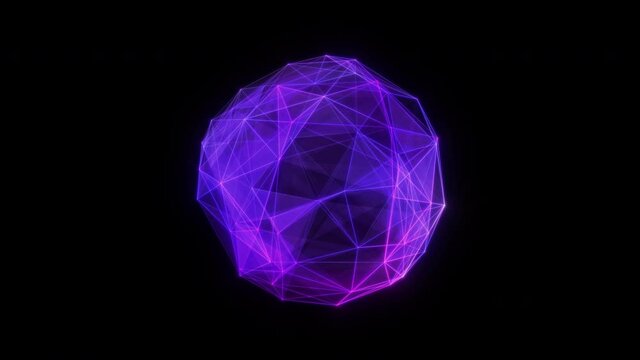 Abstract technology sphere background from animated lines and dots. Looping seamless space geometrical backdrop