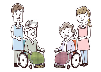 ベクターイラスト素材 車椅子に乗るシニア女性を押して散歩する若い女性 Aged Wall Mural Ag ケイーゴ K