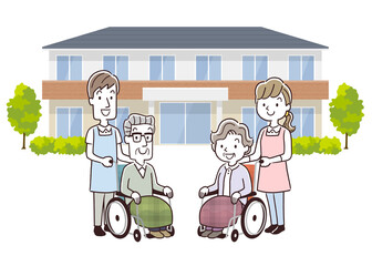 ベクターイラスト素材 老人ホームに入居するシニア男性とスタッフの男性 Wall Mural ケイーゴ K