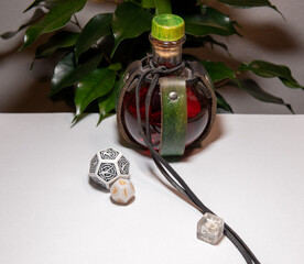 dungeons and dragons health potion with dice