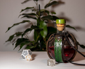 dungeons and dragons health potion with dice