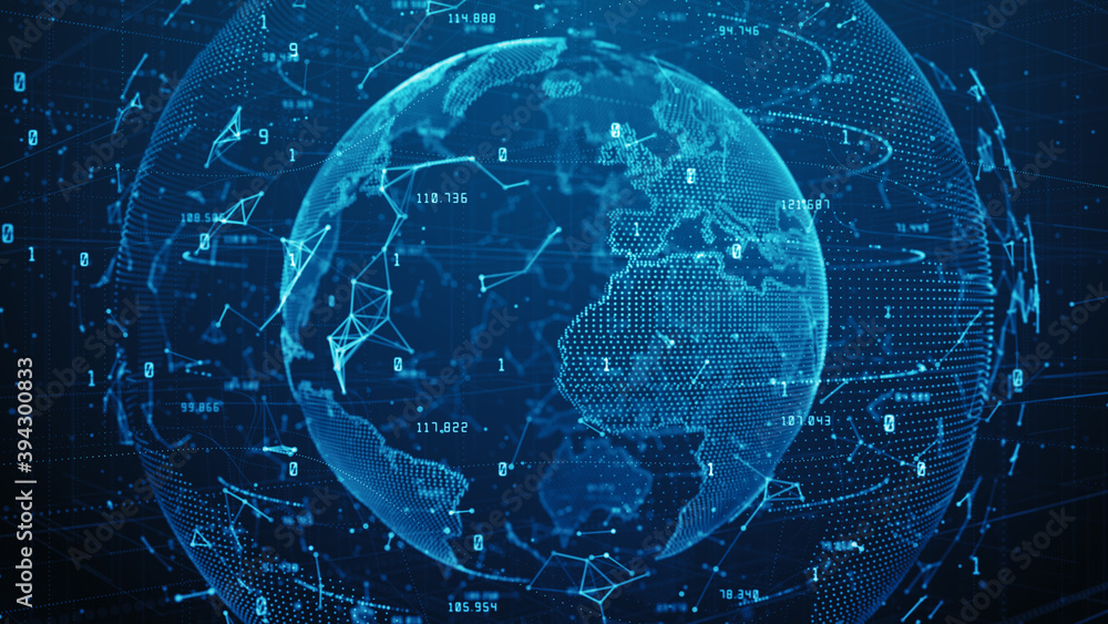 Poster technology network data connection, cyber security digital data, global 5g high speed internet conne
