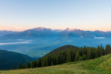 Plakat sinrise view from Schmitten mountain in Austria - near Zell am See - alps mountain in europe