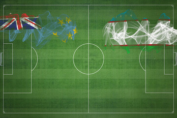 Tuvalu vs Uzbekistan Soccer Match, national colors, national flags, soccer field, football game,...