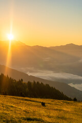 sinrise view from Schmitten mountain in Austria - near Zell am See - alps mountain in europe